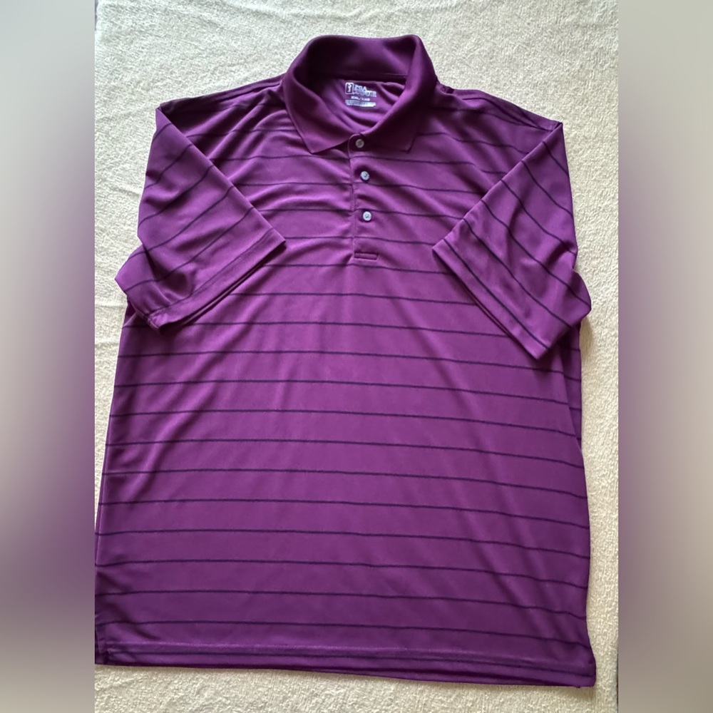 **BUNDLE AND SAVE 3 for $25** PGA Tour Men's Polo in Deep Purple with Stripes